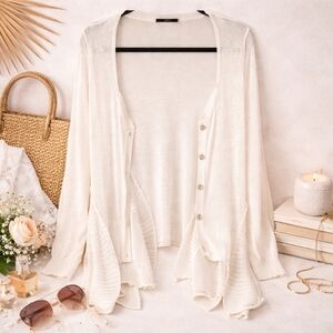 Animalle White Knit Cardigan XL Feminine Resort Cottagecore Layering Sweater